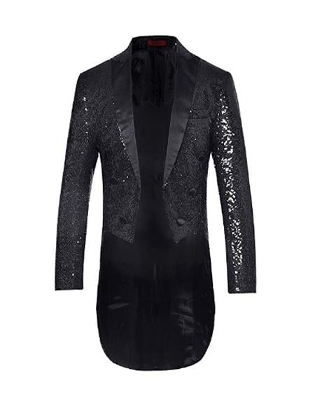 Mens Tails Slim Fit Tailcoat Sequin Dress Coat Swallowtail Dinner Party ...