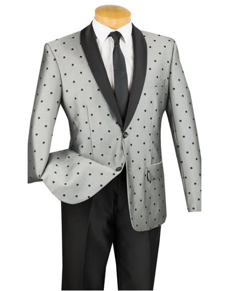 Men's Gray Polka Dot Pattern Shawl Lapel Tuxedo