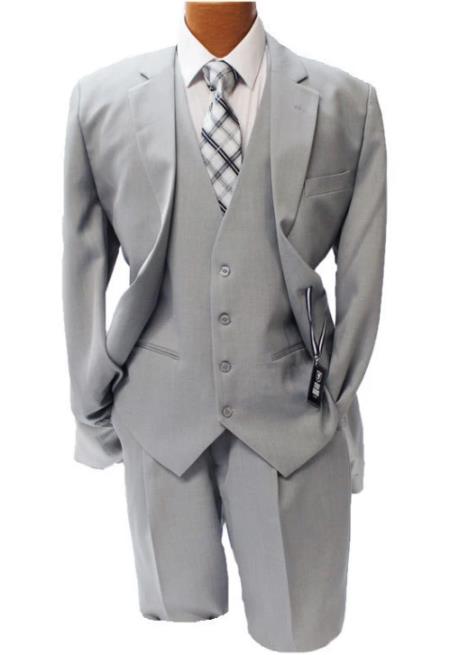 Light Gray Vested Suit - 3 Piece 2 Button Notch Lapel Wedding Suit