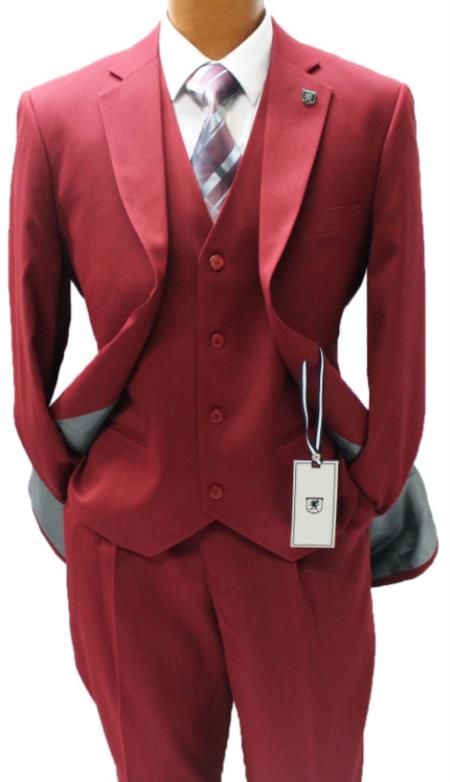 Burgundy Vested Classic Fit Burgundy  Suit 