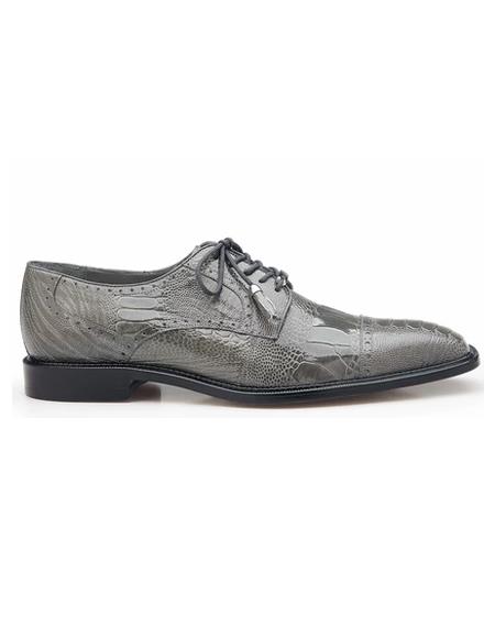 Men's Gray Genuine Ostrich Leather Lining Cap Toe