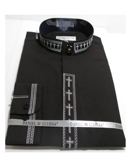 Daniel Ellissa Men's French Cuff Shirt Black and White