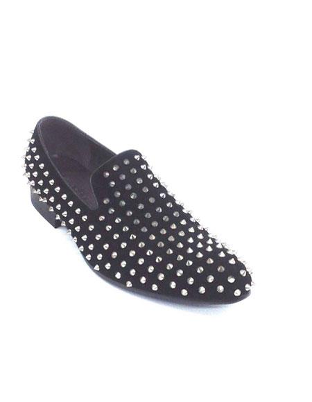 Men's Shoes Zota European Suede Leather Metal Spike Slip On G3115 Black ...