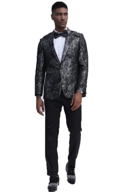 Black and Silver Slim Fit Prom Outfit Wedding Tuxedo