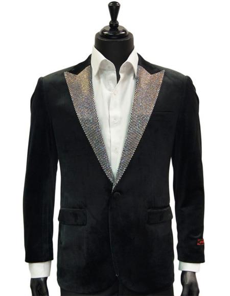 Men's Velvet Dress Dinner Jacket Black and silver glitter B