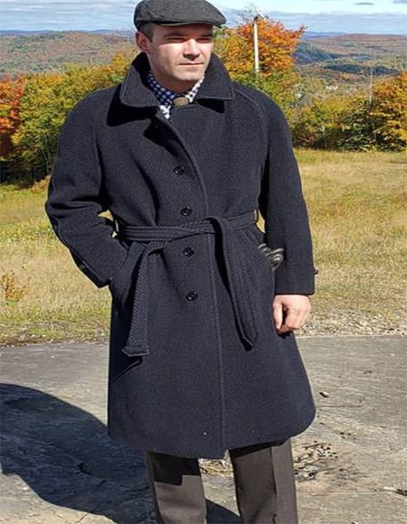 Black Four Button Overcoat for Men