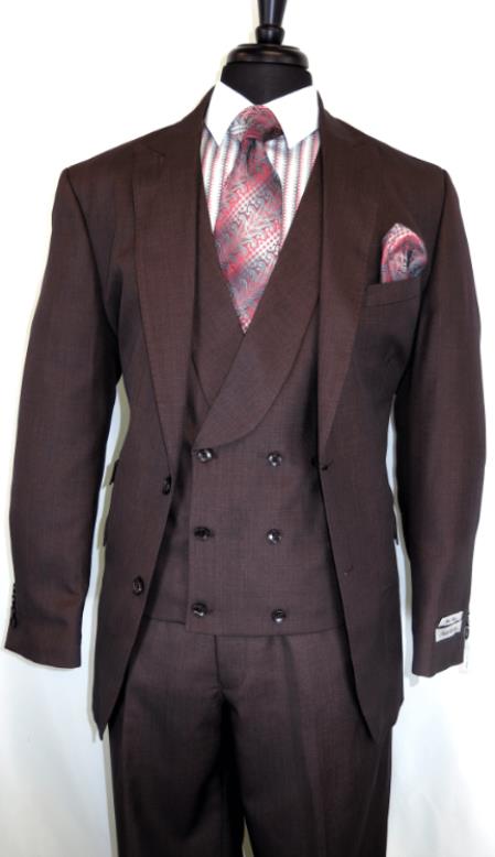 Men's Burgundy Peak Lapel Double Breasted Suit