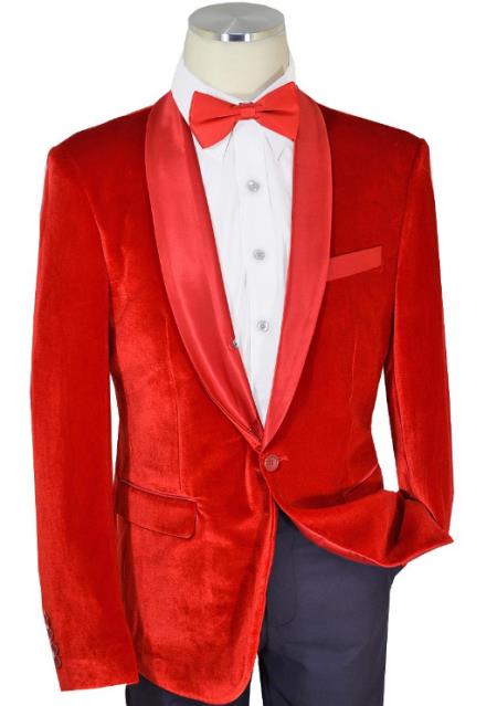 Solid Red One Button Velvet slim fit cut