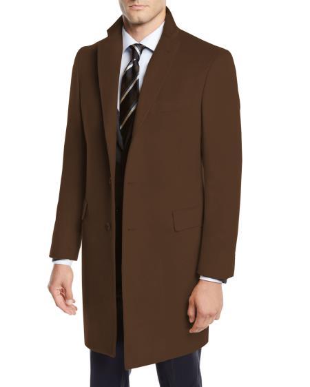 Men's Brown Four Button Cuffs Wool Fabric Big and Tall Men's