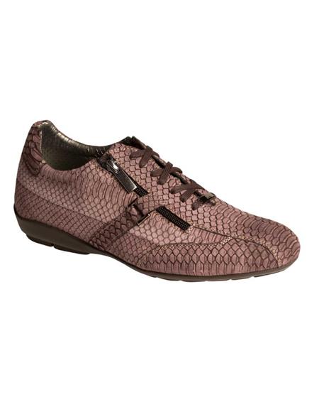 Slip On/Lace Up Genuine Snake Side Zippers Mocha Shoes