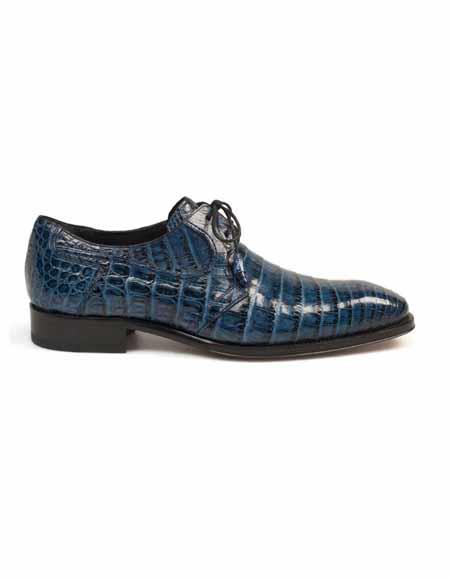 Navy Classic 2-Eyelet Genuine Crocodile Leather Sole Shoes