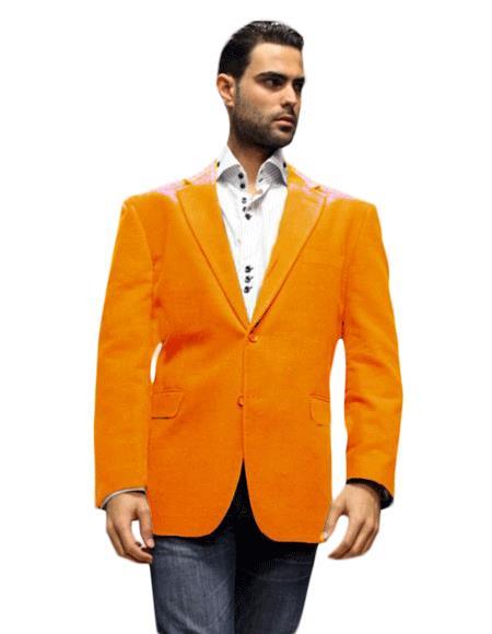 Velour Men's blazer Jacket Orange Super 150's Fabric Sport Coat