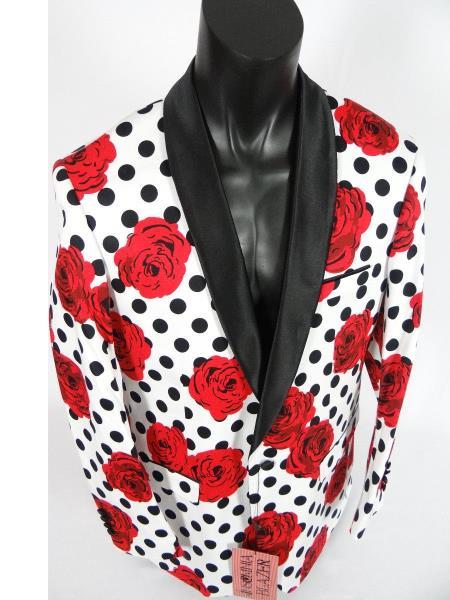 Men's White Red Black Polka Dot Blazer ~ Dinner Jacket