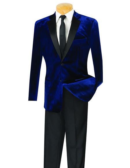 Men's Navy 2 Button Velvet Tuxedo Jacket