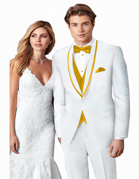 white and gold wedding tuxedo