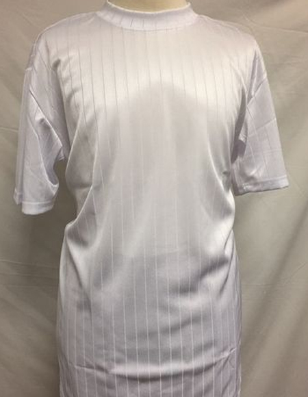 Men's White Silky Rayon Short Sleeve Mock Neck Shirt 