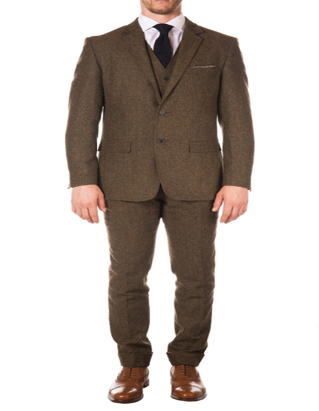 Men's Slim Fit Suit - Fitted Suit - Skinny Suit Cognac Modern Patterned Lining Peak Blinder Custom Vested Suit