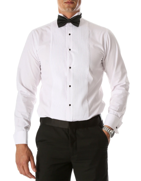 Men's Max White Slim Fit Wing Tip Collar Pleated Tuxedo Shir
