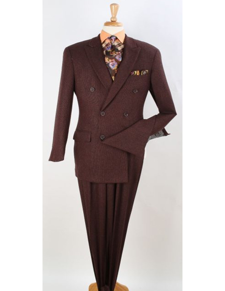 Rust ~ Copper ~ Light Brown Double Breasted Suit Pleasted Pants 100% Wool