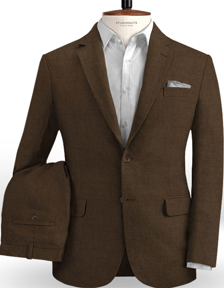 Mens 2 Button Brown Summer Suit - Linen Suit