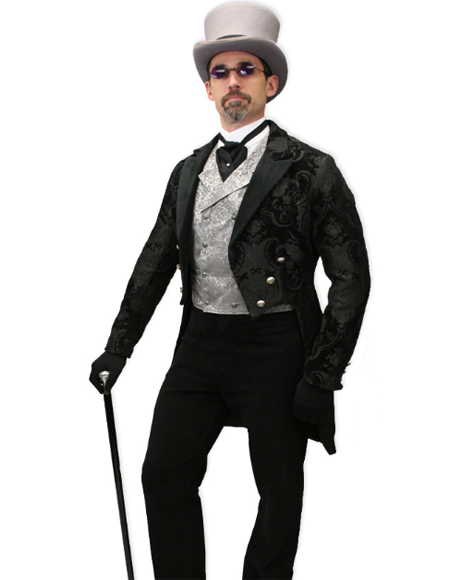 Men's Velvet Suit Tailcoat Black Paisley Fabric Tail