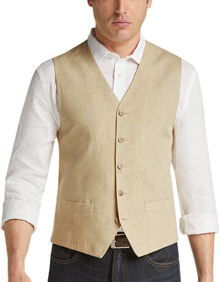 Five Button Besom pocket Men's Vest In Tan