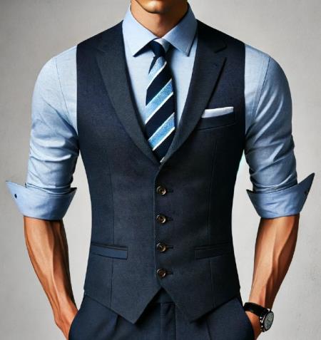 Five Button Besom pocket Men's Blue Tic Modern Fit Suits Separates Vest