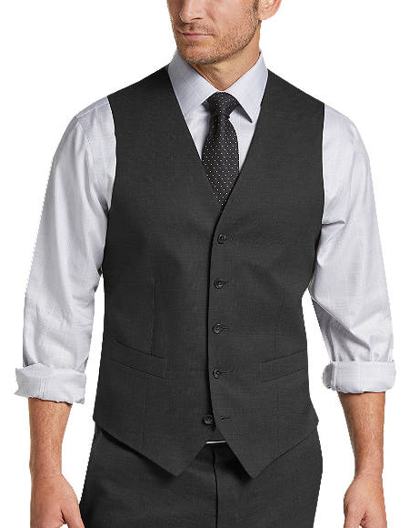 Five Button Besom pocket Men's Charcoal Tic Modern Fit Suits
