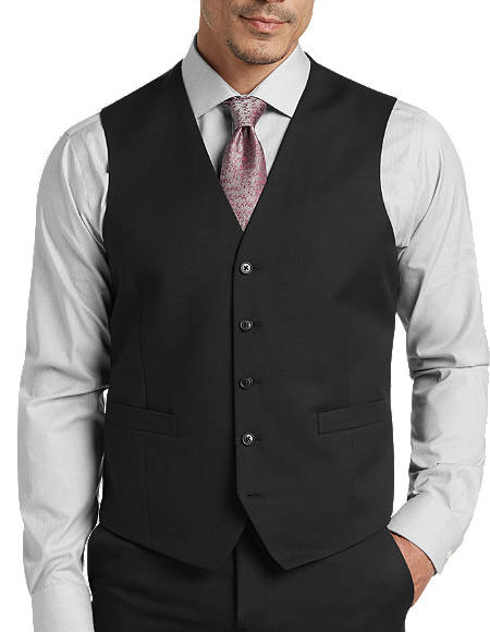 Black  Five Button Besom pocket Men's Modern Fit Suits Separates Vest