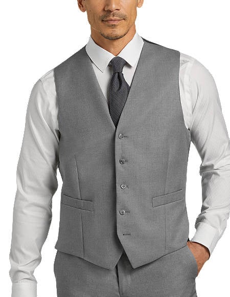 Five Button Besom pocket Men's Light Gray Modern Fit Suits S
