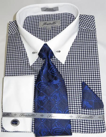 Blue Houndstooth Colorful Men's Dress Shirt