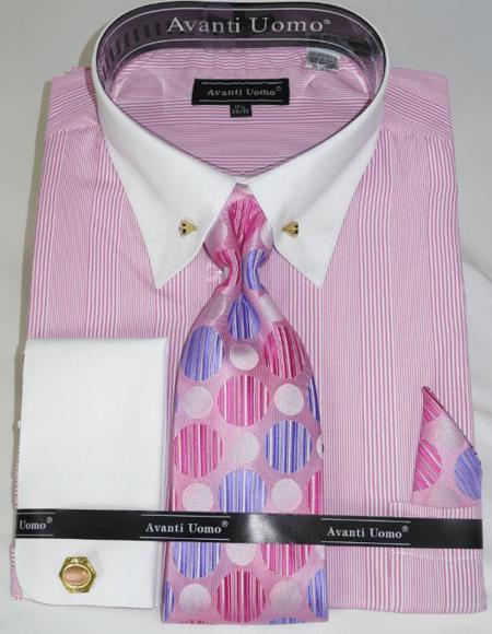 Pink Pencil Stripe Colorful Men's Dress Shirt - Striped Dress Shirt ...