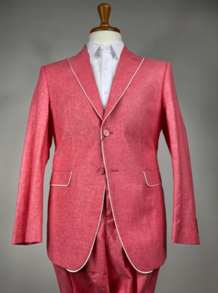 Pink Men's Colorful Summer Linen Suit (Jacket)