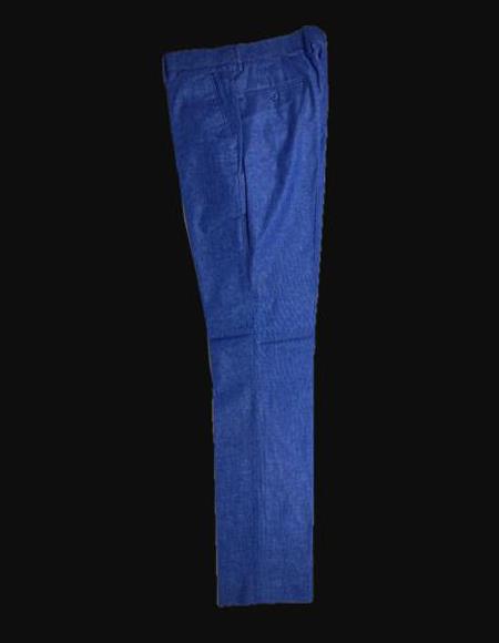 Men's Royal Blue Flat Front Pant Linen Slacks