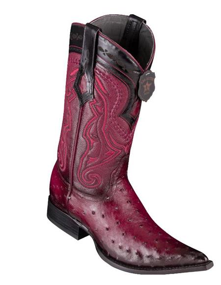 Los Altos Boots Ostrich Faded Burgundy Pointed Toe Cowboy Boots - Botas De Avestruz