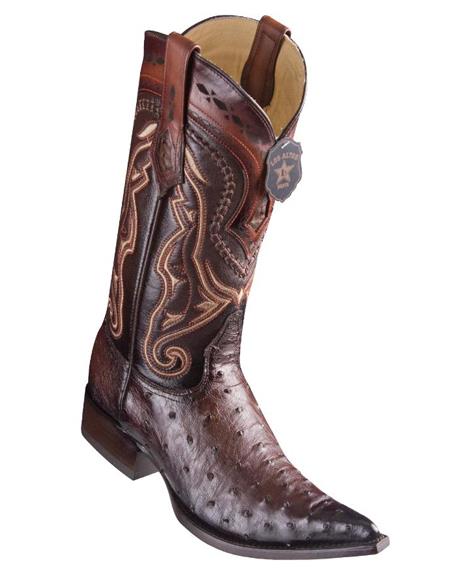 Los Altos Boots Ostrich Faded Brown Pointed Toe Cowboy Boots - Botas De Avestruz