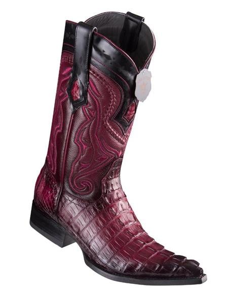 Los Altos Boots Caiman Tail Faded Burgundy Pointed Toe Cowboy Boots