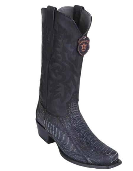 Los Altos Boots Men's Sanded Black Ostrich Leg Square 7-Toe Cowboy Boots - Botas De Avestruz