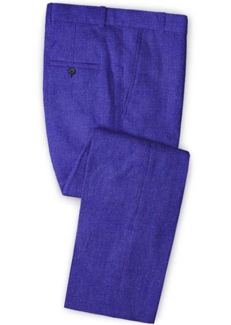 Men's Linen Fabric Pants Flat Front Cobalt Blue