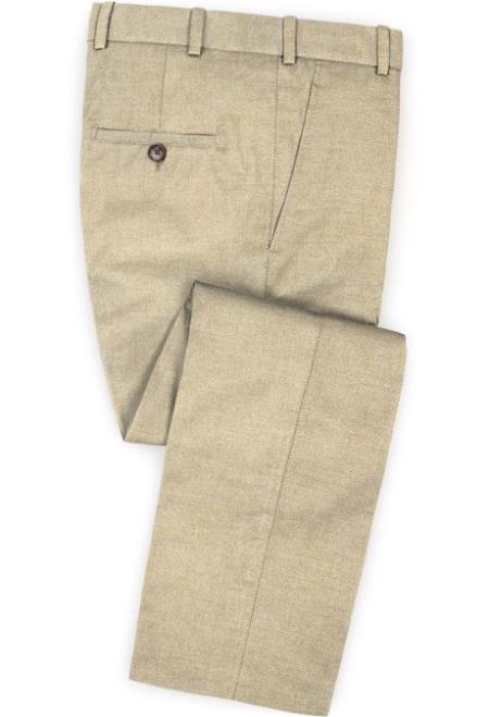 Men's Linen Fabric Pants Flat Front Wheat