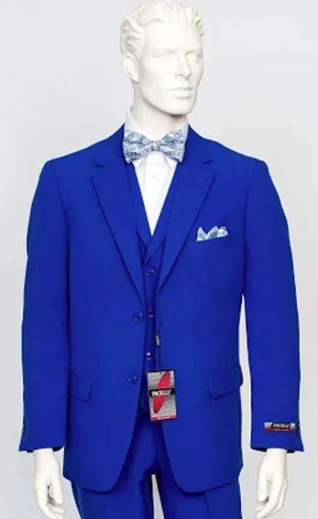 Poplin Fabric Pacelli 3pc Royal Blue Suit CAMERON-10011 Clas