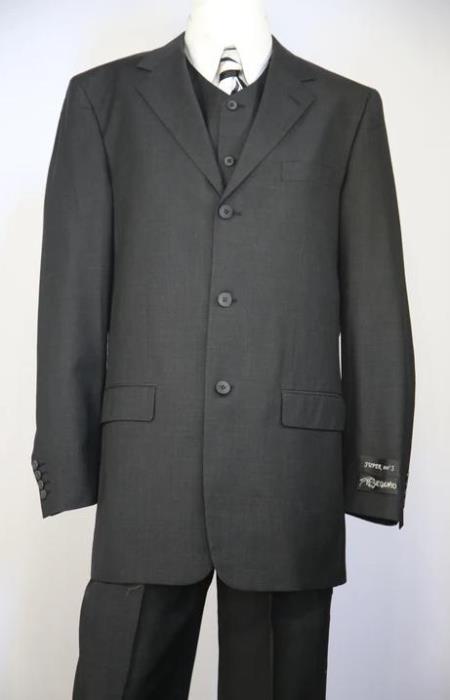 Black Button Fastener Flap Front Pockets 3 Button Suit