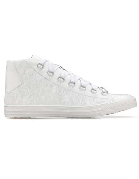 Men's Sneaker White Genuine Crocodile and Italian Calf 