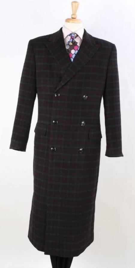 Mens Plaid 100% Wool Overcoat - Plaid Wool