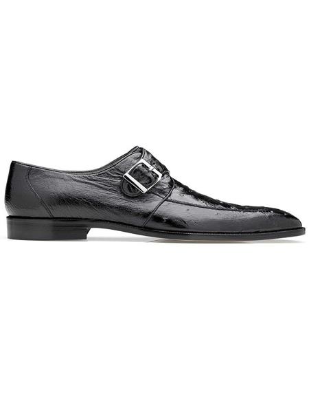 Men's Belvedere Black Genuine Ostrich Shoes-Men's Buckle Dre