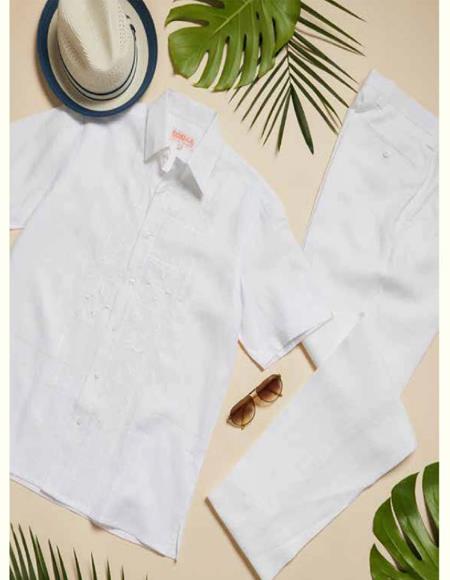 white linen short sleeve shirt men