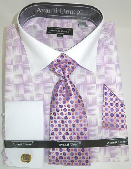 Mens Fashion Dress Shirts and Ties Lilac Colorful Men's Dress Shirt