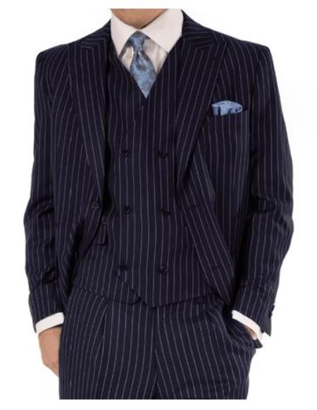 Mens Steve Harvey Navy PinStripe Two Button Jacket