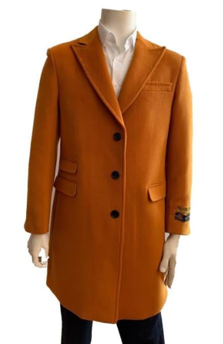 Men's Overcoat - Three Quarter Car coat + Orange 