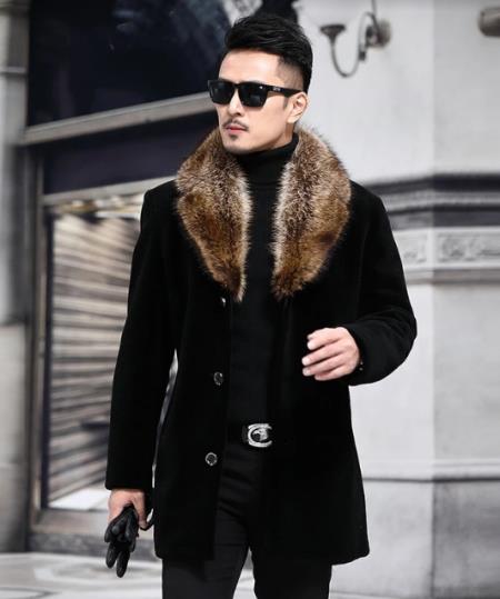 Fur Collars Men's Overcoat - Men's Peacoat and Cashmere Blac